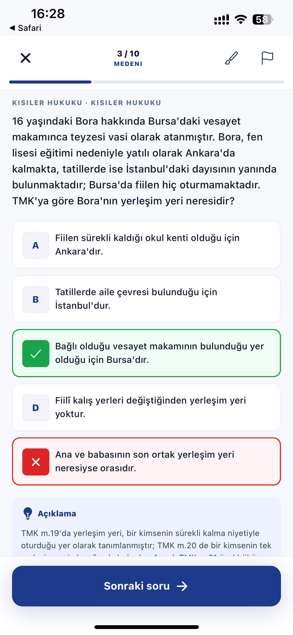 HMGS Kamp açıklamalı soru çözüm ekranı